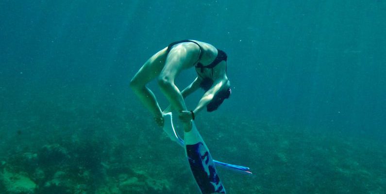Bonaire Diving - A person swimming in the ocean with a snorkel